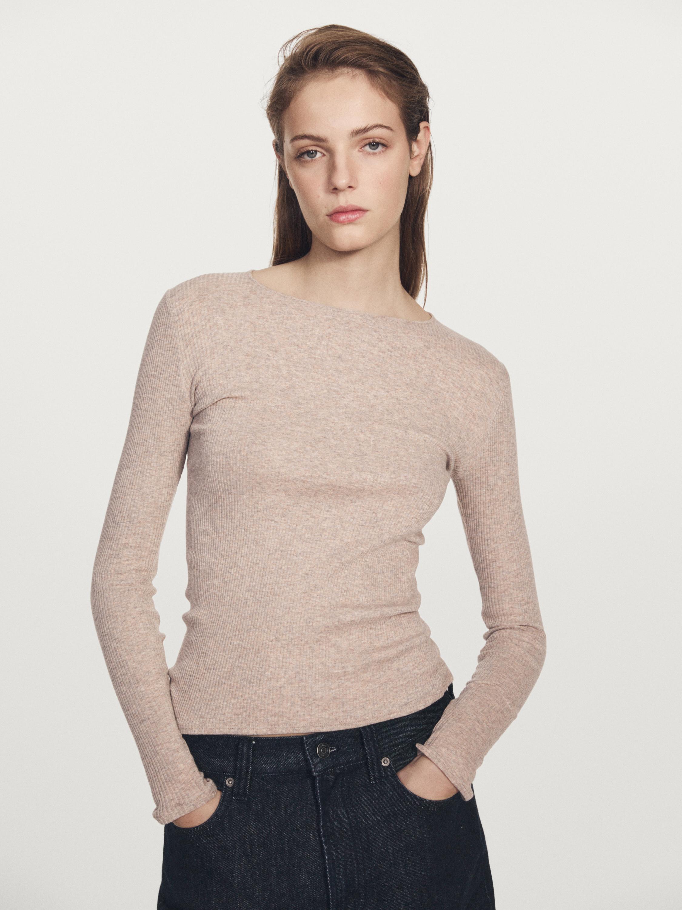 Long sleeve T-shirt with ribbed detail